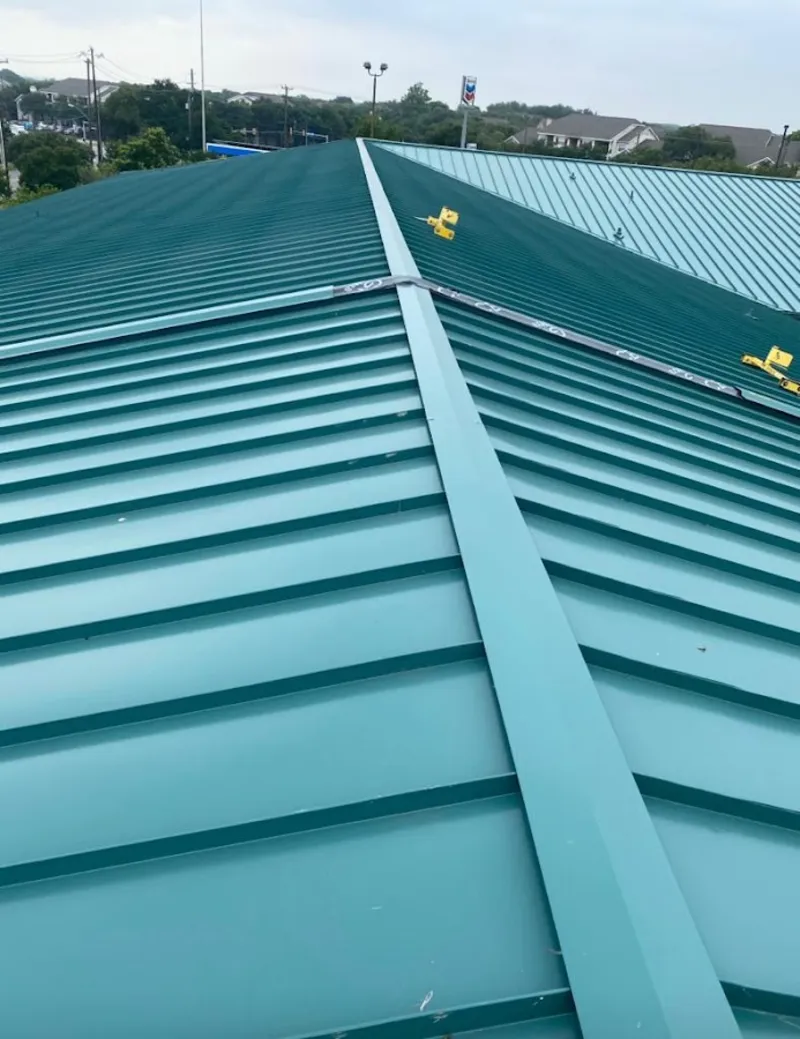 Green commercial metal roof ridge and valley for Metal Roof Repair in Alameda